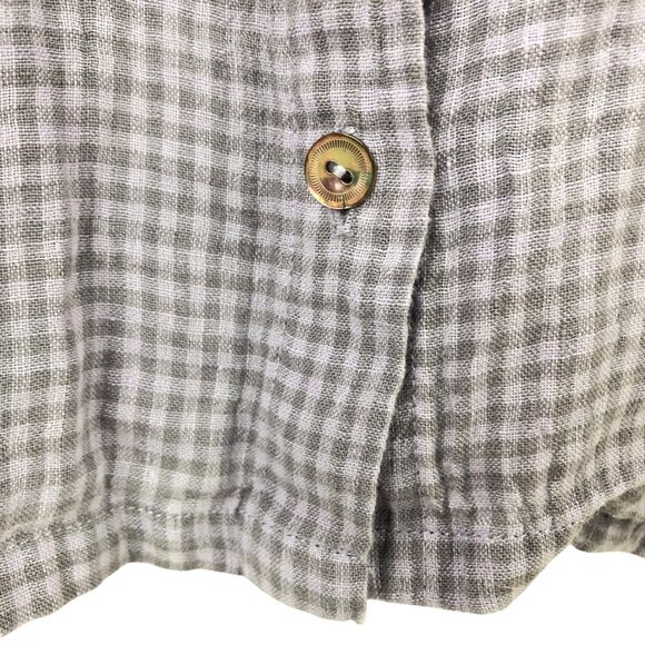 Eileen Fisher Gingham Organic Linen Mandarin Collar Shirt Dress Purple Lagenlook - Picture 6 of 9